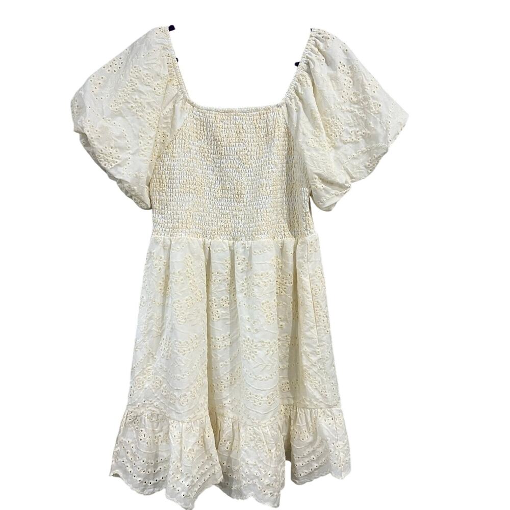 NWT Jodifl Floral Embroidered Smocked Ivory Dress Large